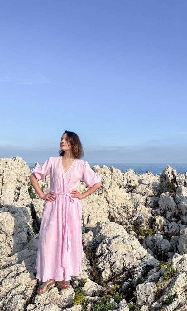 Wrap dress in muslin