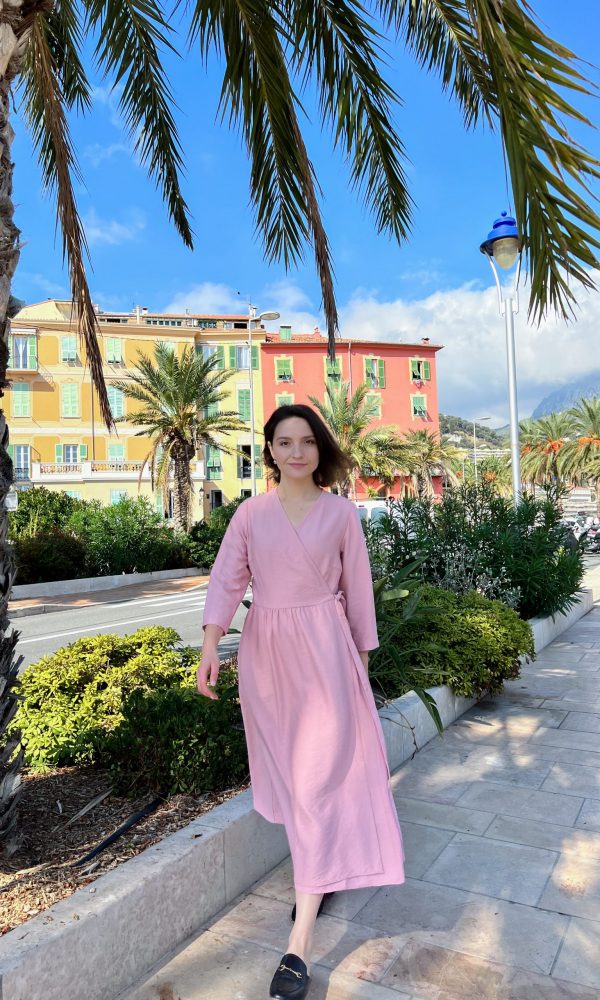 Boho linen wrap dress
